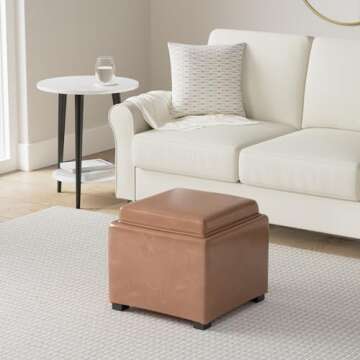 CHITA Storage Ottoman Cube with Tray Lid, Small Square Footstool, End Table for Living Room, PU Leat...