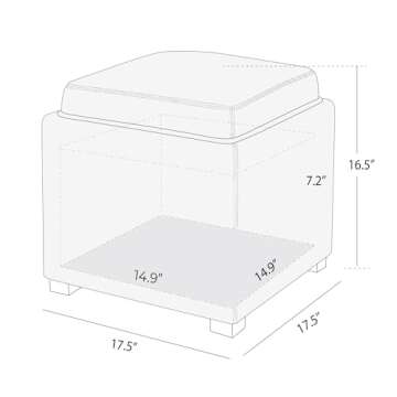 CHITA Storage Ottoman Cube with Tray Lid, Small Square Footstool, End Table for Living Room, PU Leather in Saddle Brown