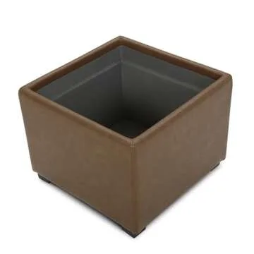CHITA Storage Ottoman Cube with Tray Lid, Small Square Footstool, End Table for Living Room, PU Leather in Saddle Brown