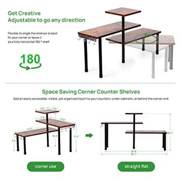 Ollieroo Kitchen Counter Shelf Organizer, 3 Tier Corner Shelf Bathroom Countertop Organizer with Hoo...