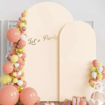 Wokceer Wedding Arch Cover 7.2FT, 6FT Spandex Fitted Wedding Arch Stand Covers 2 Set Round Top Chiara Arch Backdrop Stands Cover for Birthday Party Ceremony Banquet Decoration Beige