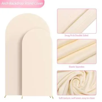 Wokceer Wedding Arch Cover 7.2FT, 6FT Spandex Fitted Wedding Arch Stand Covers 2 Set Round Top Chiara Arch Backdrop Stands Cover for Birthday Party Ceremony Banquet Decoration Beige