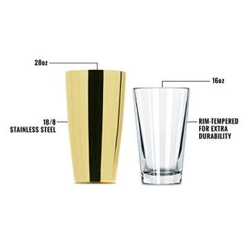 Kotai Gold Cocktail Boston Shaker Set - Premium Mixology Tools