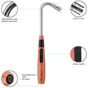 Torch Fire Lighter Jet Flame Butane Gas Refillable Safety Igniter Improved for Hob Stove Oven Wood Burners Fireplace Grills BBQ Cookers Camping Outdoor Long Candle Lighters (No Butane Prefilled)