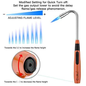 Torch Fire Lighter Jet Flame Butane Gas Refillable Safety Igniter Improved for Hob Stove Oven Wood Burners Fireplace Grills BBQ Cookers Camping Outdoor Long Candle Lighters (No Butane Prefilled)