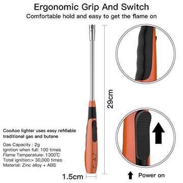 Torch Fire Lighter Jet Flame Butane Gas Refillable Safety Igniter Improved for Hob Stove Oven Wood Burners Fireplace Grills BBQ Cookers Camping Outdoor Long Candle Lighters (No Butane Prefilled)