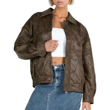 Tankaneo Womens Oversized Leather Jackets Trendy Zip up Bomber Motorcycle Coat 2025 Going out Outfit...