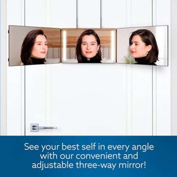 Bluelilly Co. 3-Way Mirror with LED Lights for Self Hair Cutting – Adjustable, Portable, 360-Degre...