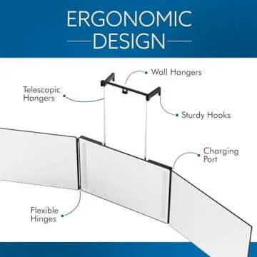 Bluelilly Co. 3-Way Mirror with LED Lights for Self Hair Cutting – Adjustable, Portable, 360-Degree View