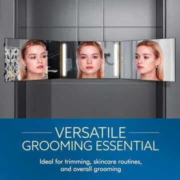 Bluelilly Co. 3-Way Mirror with LED Lights for Self Hair Cutting – Adjustable, Portable, 360-Degree View