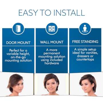 Bluelilly Co. 3-Way Mirror with LED Lights for Self Hair Cutting – Adjustable, Portable, 360-Degree View