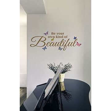 Be Your Own Kind of Beautiful Wall Decals, Colorful Butterfly Flying Wall Stickers for Mirror, Inspirational Quotes Motivational Saying Wallpaper Mural Decorations for Girl’s Room