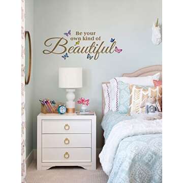 Be Your Own Kind of Beautiful Wall Decals, Colorful Butterfly Flying Wall Stickers for Mirror, Inspirational Quotes Motivational Saying Wallpaper Mural Decorations for Girl’s Room