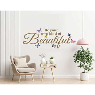 Be Your Own Kind of Beautiful Wall Decals, Colorful Butterfly Flying Wall Stickers for Mirror, Inspirational Quotes Motivational Saying Wallpaper Mural Decorations for Girl’s Room