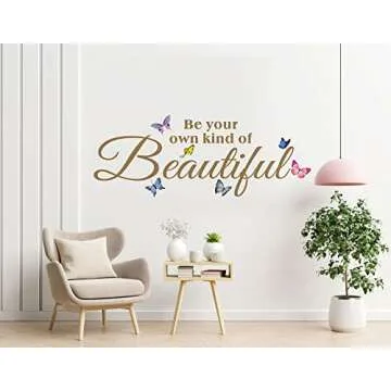 Be Your Own Kind of Beautiful Wall Decals, Colorful Butterfly Flying Wall Stickers for Mirror, Inspirational Quotes Motivational Saying Wallpaper Mural Decorations for Girl’s Room
