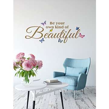 Be Your Own Kind of Beautiful Wall Decals, Colorful Butterfly Flying Wall Stickers for Mirror, Inspirational Quotes Motivational Saying Wallpaper Mural Decorations for Girl’s Room