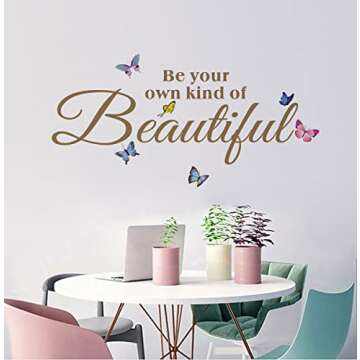 Be Your Own Kind of Beautiful Wall Decals, Colorful Butterfly Flying Wall Stickers for Mirror, Inspirational Quotes Motivational Saying Wallpaper Mural Decorations for Girl’s Room