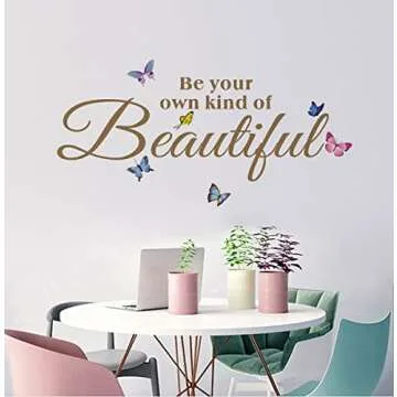 Be Your Own Kind of Beautiful Wall Decals, Colorful Butterfly Flying Wall Stickers for Mirror, Inspirational Quotes Motivational Saying Wallpaper Mural Decorations for Girl’s Room