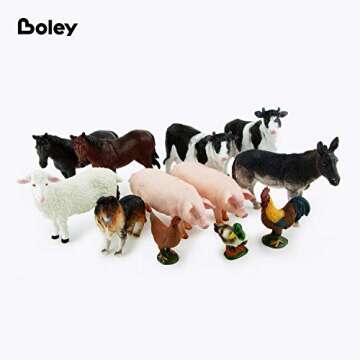 Boley Farm Animal Figures - 12 Pack Realistic Plastic Animal Toys for Kids Ages 3 and Up
