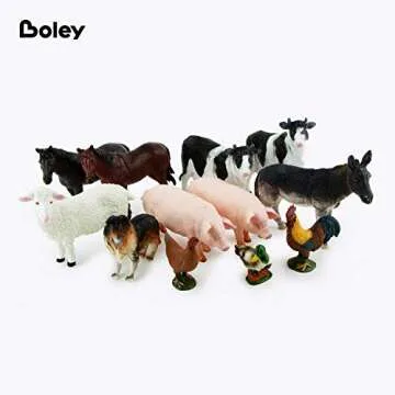 Boley Farm Animal Figures - 12 Pack Realistic Plastic Animal Toys for Kids Ages 3 and Up