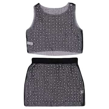 Women's Tank Top Mini Skirt Set 2 Piece Swimsuit Pearl Rhinestone Bikini Cover Up Sheer Beach Swimwear Bathing Suit Coverups