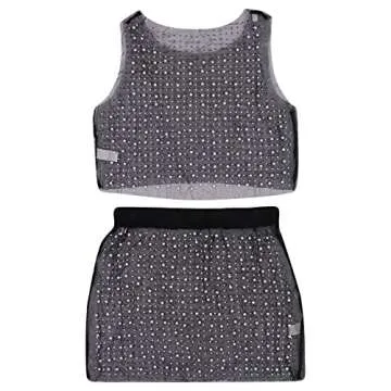 Women's Tank Top Mini Skirt Set 2 Piece Swimsuit Pearl Rhinestone Bikini Cover Up Sheer Beach Swimwear Bathing Suit Coverups