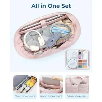 BAGSMART Large Travel Duffel Bag with Shoe Compartment, Puffer Carry-On Gym Weekender Bag for Women, Pink