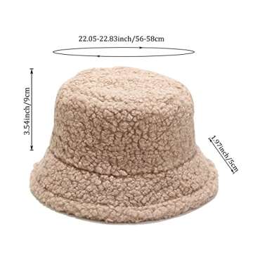 Winter Warm Plush Fuzzy Bucket Hat Faux Fur Shearling Fisherman Hats for Women (US, Alpha, One Size, Khaki)