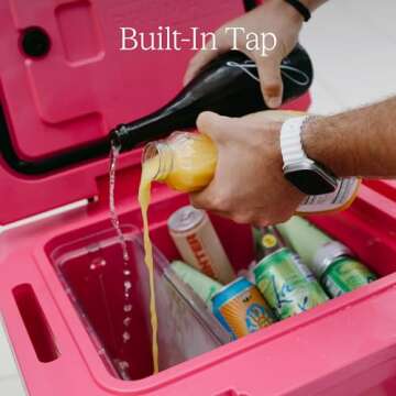 BrüMate BrüTank 35qt Wheeled Hard Cooler with Built-in Drink Dispenser Tank and Tap | Perfect for Beach, Tailgating, Drinks, Camping, Sports Games, Parties and More (Neon Pink)