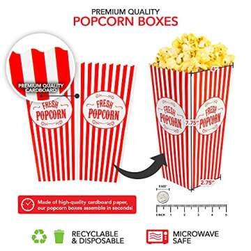 [25 Pack] Movie Theater Popcorn Boxes Disposable Red & White Striped - 46 oz Capacity - Vintage Snac...