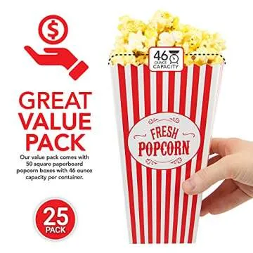 Classic Red & White Popcorn Boxes - 25 Pack - 46 oz