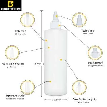 BRIGHTFROM Condiment Squeeze Bottles, 16 OZ Empty Squirt Bottle with Twist Top Cap, Leak Proof - Gre...