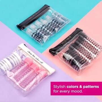 Miamica “Plane to See” TSA Compliant Travel Toiletry Bag – Includes 15 Pieces – 7.5” L x 6.5” W x 1.25” D, Clear/Rose Gold – Cute Travel Gifts