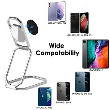 Phone Ring Holder Finger Kickstand, Upgraded 360° Rotation Metal Phone Grip for Magnetic Car Mount Foldable Cell Phone Stand Compatible with Most Smartphones