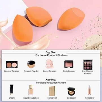 Makeup Sponges, Larbois 3-Pack Blender Beauty Foundation Blending Sponge, Professional Beauty Makeup Set for Dry & Wet Use (Orange+Orange+Orange)