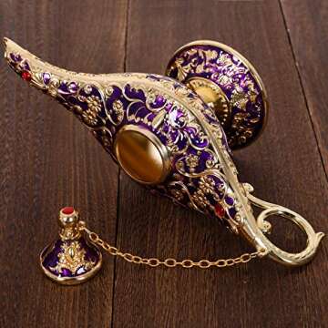 Gusnilo Vintage Aladdin Magic Lamp Genie Collector's Edition/Wedding Table Decoration,Collectable Rare Classic Arabian Props Aladdin Pot & Delicate Gift for Party/Birthday(Purple)