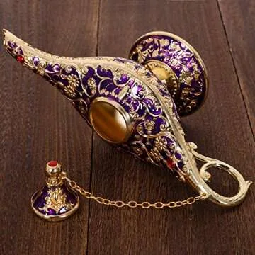 Gusnilo Vintage Aladdin Magic Lamp Genie Collector's Edition/Wedding Table Decoration,Collectable Rare Classic Arabian Props Aladdin Pot & Delicate Gift for Party/Birthday(Purple)