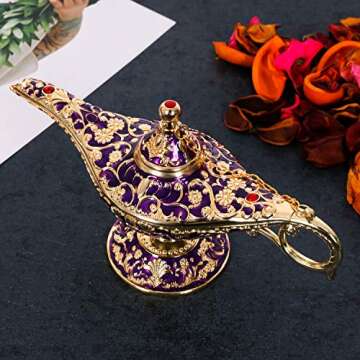 Gusnilo Vintage Aladdin Magic Lamp Genie Collector's Edition/Wedding Table Decoration,Collectable Rare Classic Arabian Props Aladdin Pot & Delicate Gift for Party/Birthday(Purple)