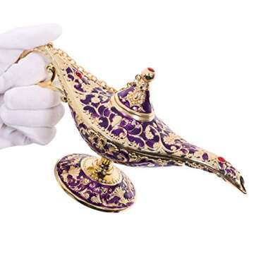 Gusnilo Vintage Aladdin Magic Lamp Genie Collector's Edition/Wedding Table Decoration,Collectable Rare Classic Arabian Props Aladdin Pot & Delicate Gift for Party/Birthday(Purple)