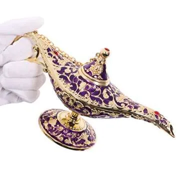 Gusnilo Vintage Aladdin Magic Lamp Genie Collector's Edition/Wedding Table Decoration,Collectable Rare Classic Arabian Props Aladdin Pot & Delicate Gift for Party/Birthday(Purple)
