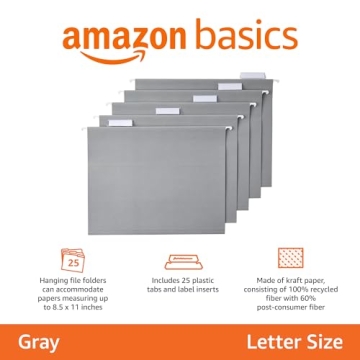 Amazon Basics Gray Hanging File Folders, 25-Pack