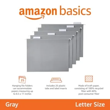 Amazon Basics Gray Hanging File Folders, 25-Pack