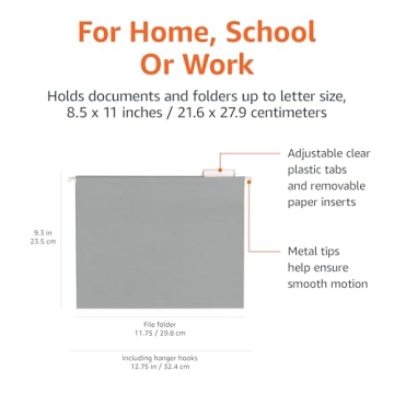 Amazon Basics Gray Hanging File Folders, 25-Pack