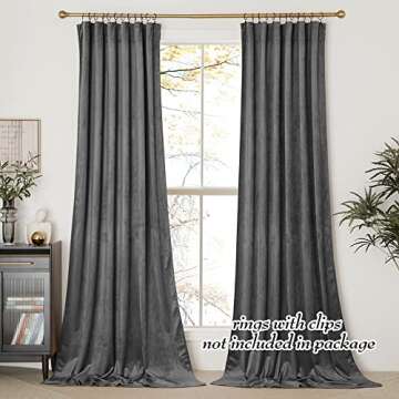 NICETOWN Grey Luxury Velvet Curtain Panels, Home Decoration Window Treatments for Living Room/Bedroo...