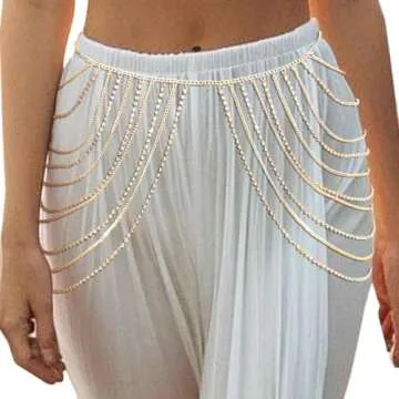 Jeweky Rhinestone Tassel Waist Belly Chain Gold Crystal Body Chains Rave Beach Body Jewelry Accessor...