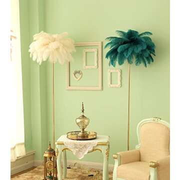 KDLAK Natural Ostrich Feather Floor Lamp White, Simple Modern Living Room Bedroom Standing Lamp, Pink Girl Bedroom Lamp(Color:White)