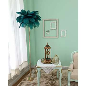 KDLAK Natural Ostrich Feather Floor Lamp White, Simple Modern Living Room Bedroom Standing Lamp, Pink Girl Bedroom Lamp(Color:White)