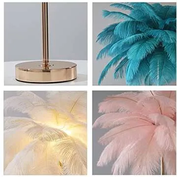 KDLAK Natural Ostrich Feather Floor Lamp White, Simple Modern Living Room Bedroom Standing Lamp, Pink Girl Bedroom Lamp(Color:White)