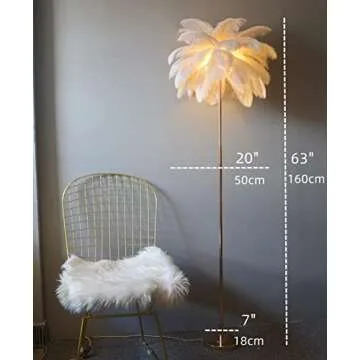 KDLAK Natural Ostrich Feather Floor Lamp White, Simple Modern Living Room Bedroom Standing Lamp, Pink Girl Bedroom Lamp(Color:White)