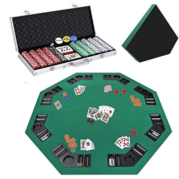 Smartxchoices 48" Poker Table Top + 500 Poker Chip Set Bundle Folding 8 Player Table Topper with Cup...
